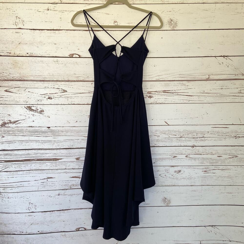 Windsor S Navy Blue High Low w/ Pockets Lace Up Open Back Flowy Cocktail Dress - Picture 5 of 8